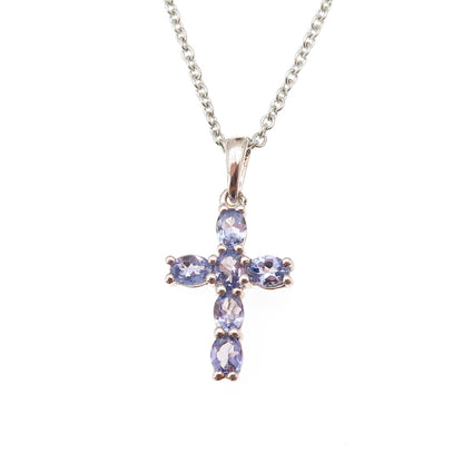 Chuck Clemency 925 Sterling Silver Real Tanzanite Cross Cable Chain Necklace 20"