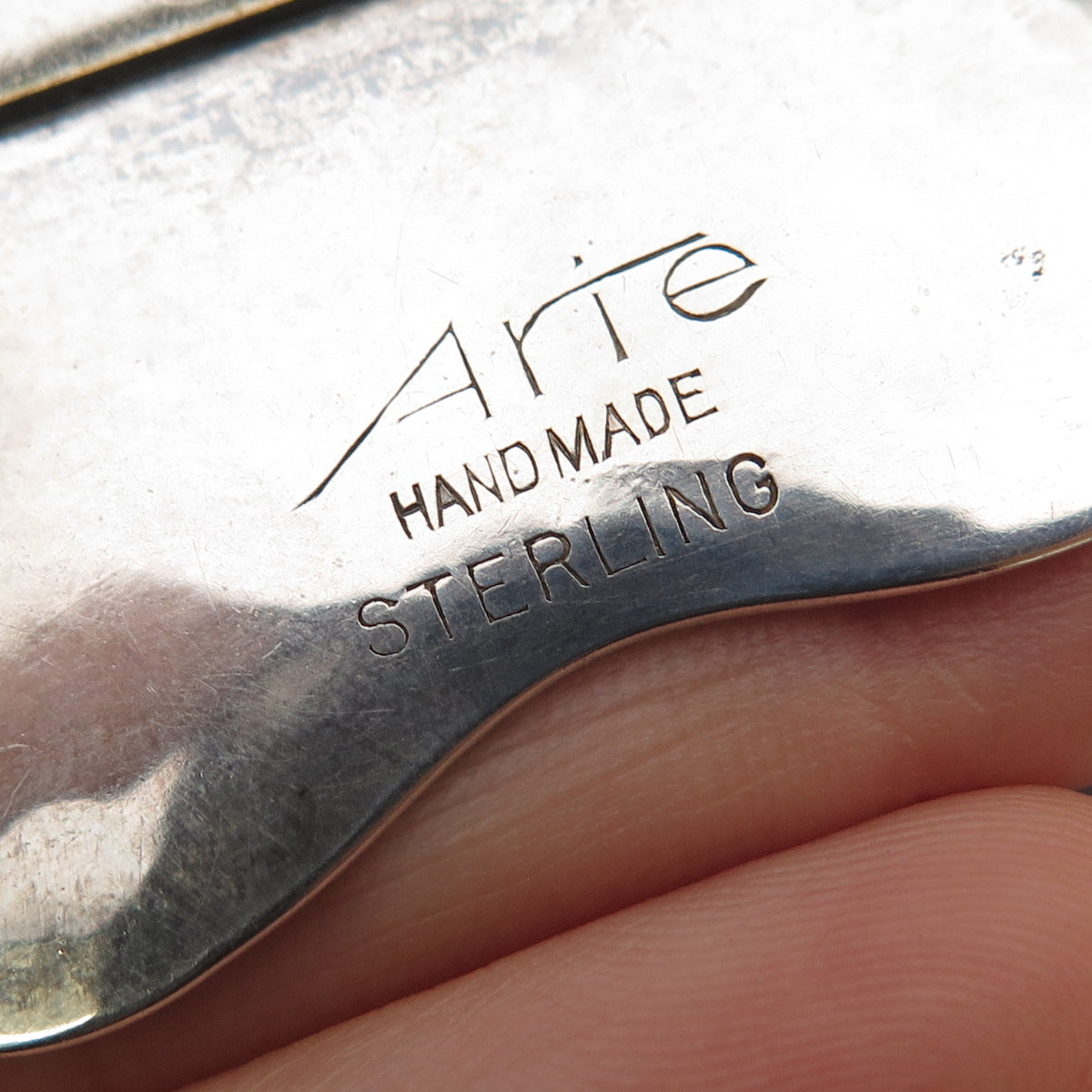 ARTE 925 Sterling Silver Vintage Modernist Abstract Hammered Pin Brooch
