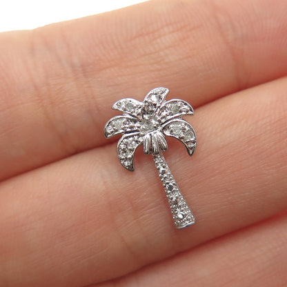 925 Sterling Silver Real Round-Cut Diamond Palm Mini Slide Charm Pendant