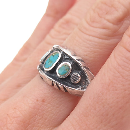 Old Pawn 925 Sterling Silver Vintage Southwestern Turquoise Tribal Ring Size 9.5