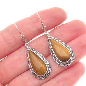 Whitney Kelly Sterling Silver Vintage Real Tiger Eye Modernist Dangle Earrings
