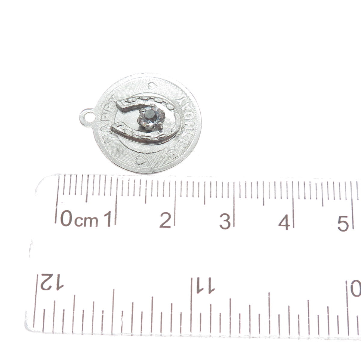 JEANOR 925 Sterling Silver Vintage Rhinestone Happy Birthday Charm Pendant