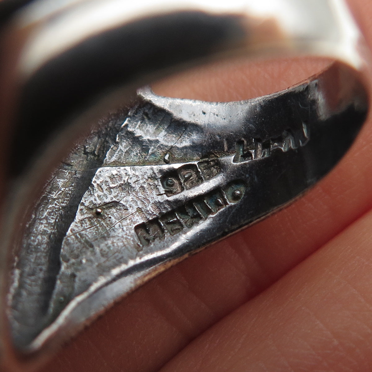 925 Sterling Silver Vintage Modernist Seashell Oxidized Ring Size 8
