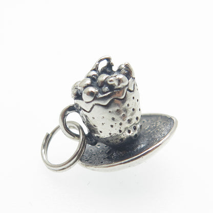 925 Sterling Silver Vintage Coffee Cup Oxidized Minimalist 3D Charm Pendant
