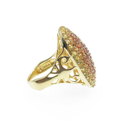925 Sterling Silver Gold Plated Real Multi-Color Round-Cut Topaz Ring Size 7