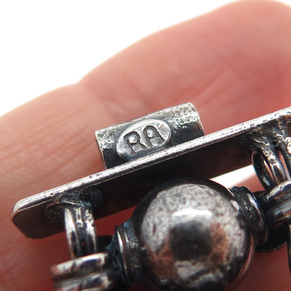 RA Rajasthani Sterling Silver Vintage Modernist Ball Beaded Oxidized Bracelet 7"