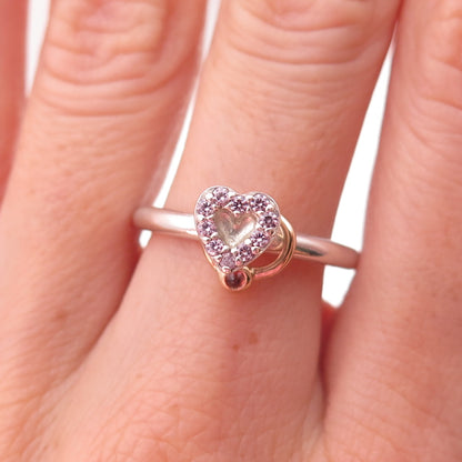 Pandora 925 Sterling Gold Real Tourmaline & C Z Valentine Halo Heart Ring Size 7