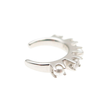 925 Sterling Silver Real Pearl & Round-Cut C Z SINGLE Cuff Earring