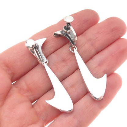 925 Sterling Silver Vintage Real Pearl Modernist Oxidized Screw Back Earrings