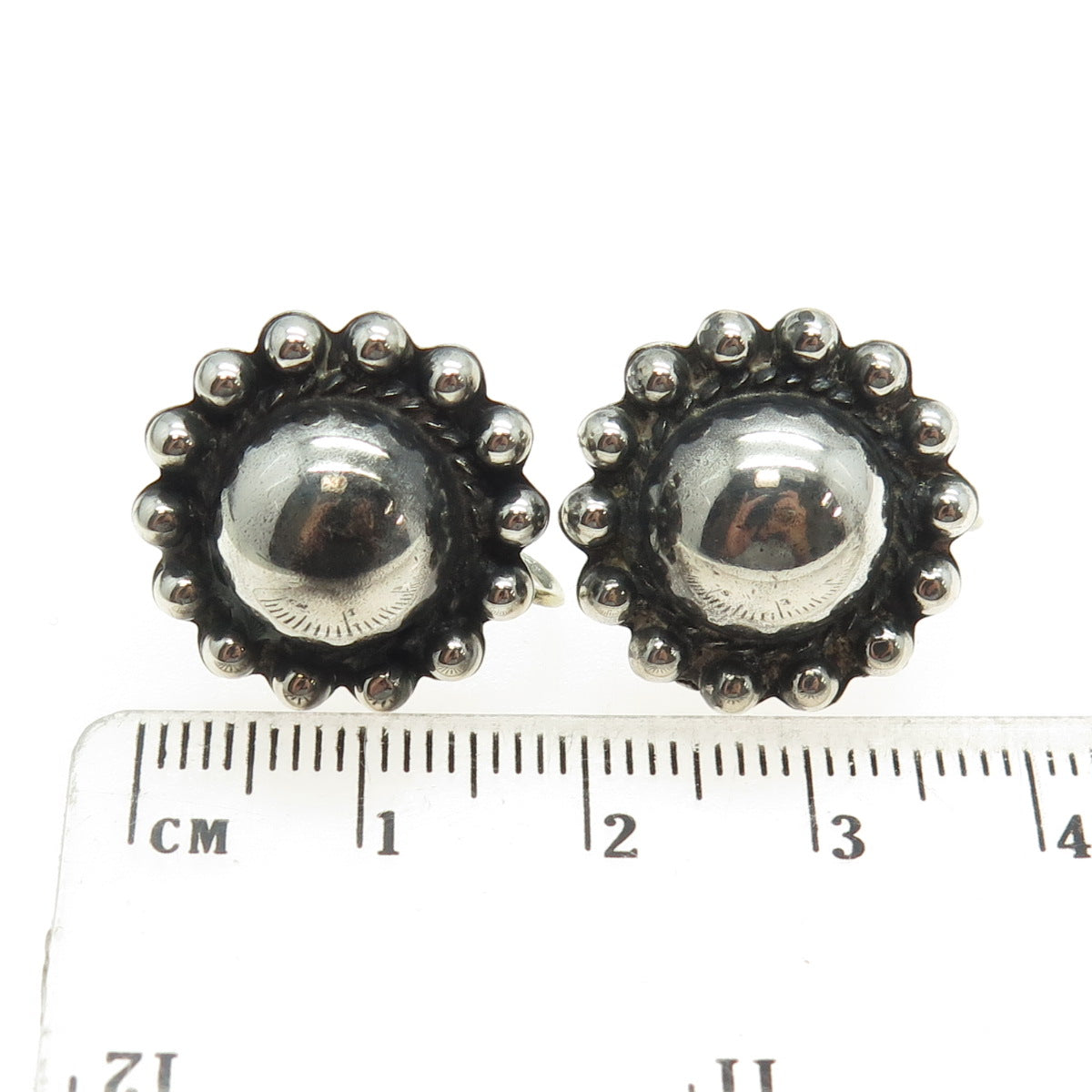 Old Pawn 925 Sterling Silver Vintage Southwestern Beaded Sun Screw Back Earrings