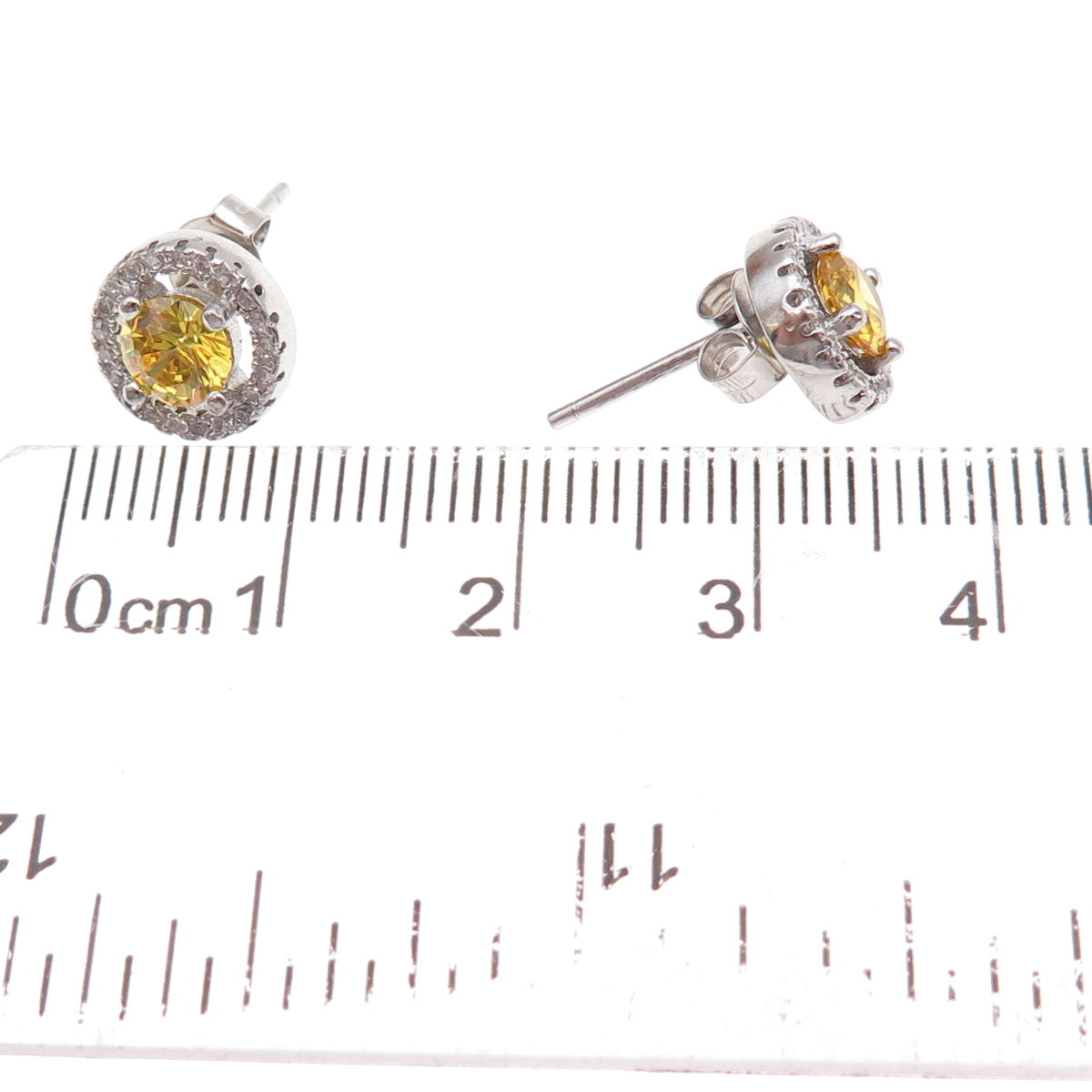 925 Sterling Silver Round-Cut Canary & White C Z Stud Earrings