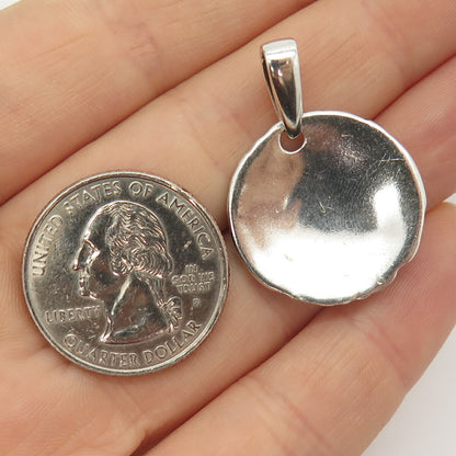 925 Sterling Silver Dotted & Stripped Design Round Pendant