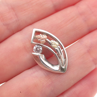 Coleman Co. 925 Sterling 12K Gold Vintage C Z Floral Mini Slide Charm Pendant
