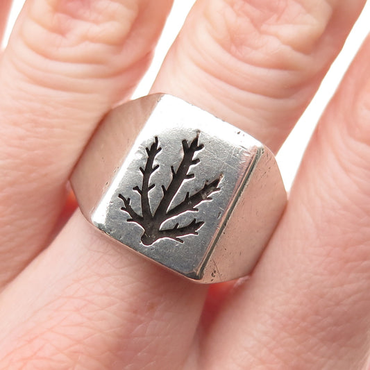 925 Sterling Silver Vintage Mexico Tree of Life Oxidized Ring Size 12