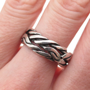 925 Sterling Silver Vintage Modernist Braided Oxidized Band Ring Size 8.25