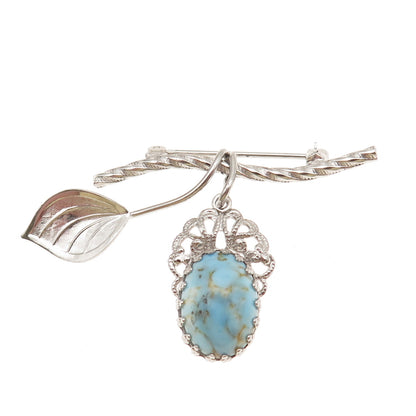 Spencer Co 925 Sterling Silver Antique Art Deco Faux Turquoise Floral Pin Brooch