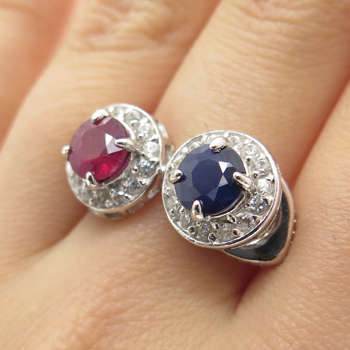 CHUCK CLEMENCY 925 Sterling Silver White Topaz Ruby & Sapphire Gem Ring Size 6