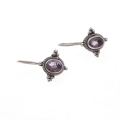 925 Sterling Silver Vintage Real Amethyst Beaded Oxidized Earrings