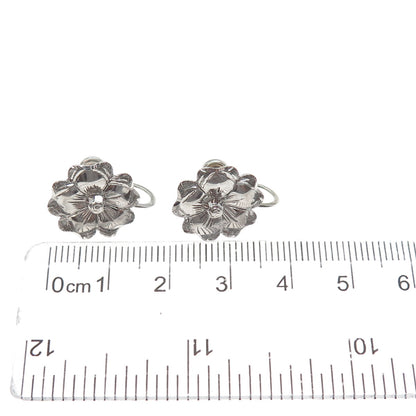 925 Sterling Silver Antique Art Deco Flower Blossom Screw Back Earrings