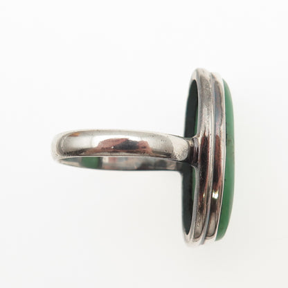 925 Sterling Silver Vintage Real Cabochon Chrysoprase Oxidized Ring Size 11.25