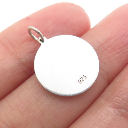 925 Sterling Silver Red Enamel Female Sign Round Tag Minimalist Charm Pendant