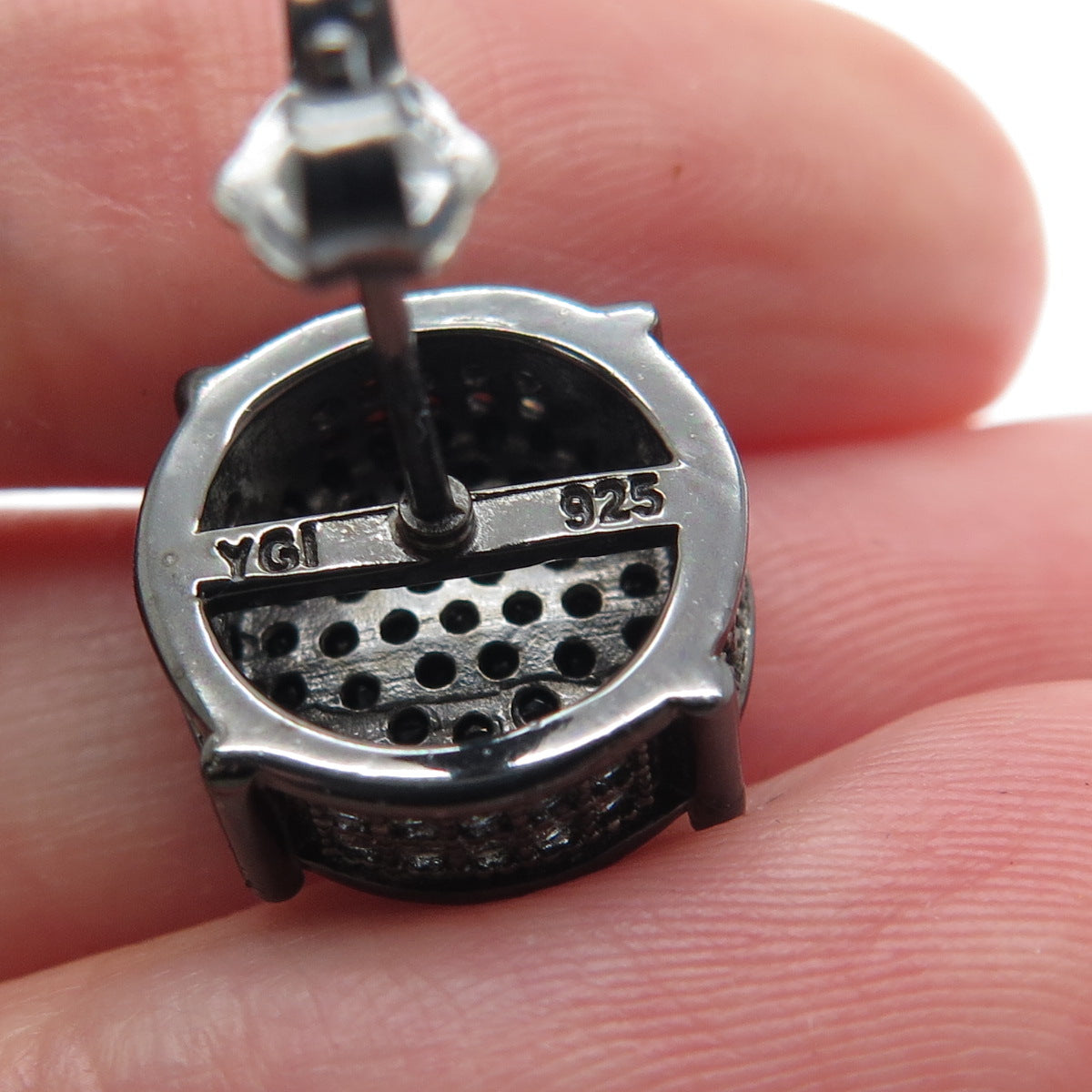 925 Sterling Silver Black Rhodium Real Round-Cut Black Spinel C Z Stud Earrings