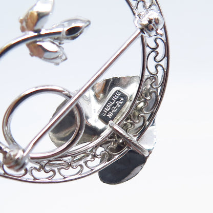 925 Sterling Silver Vintage Carl Art Rhinestone Leaf Pin Brooch