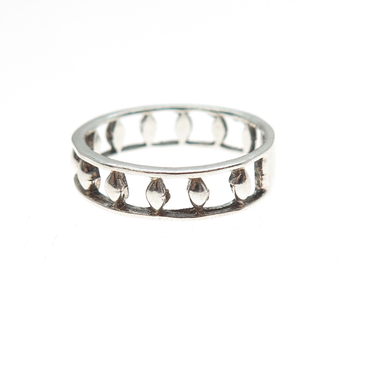925 Sterling Silver Vintage Diamond-Shape All Around Beads Band Ring Size 6