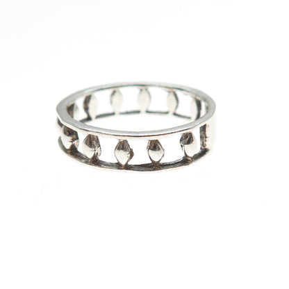 925 Sterling Silver Vintage Diamond-Shape All Around Beads Band Ring Size 6