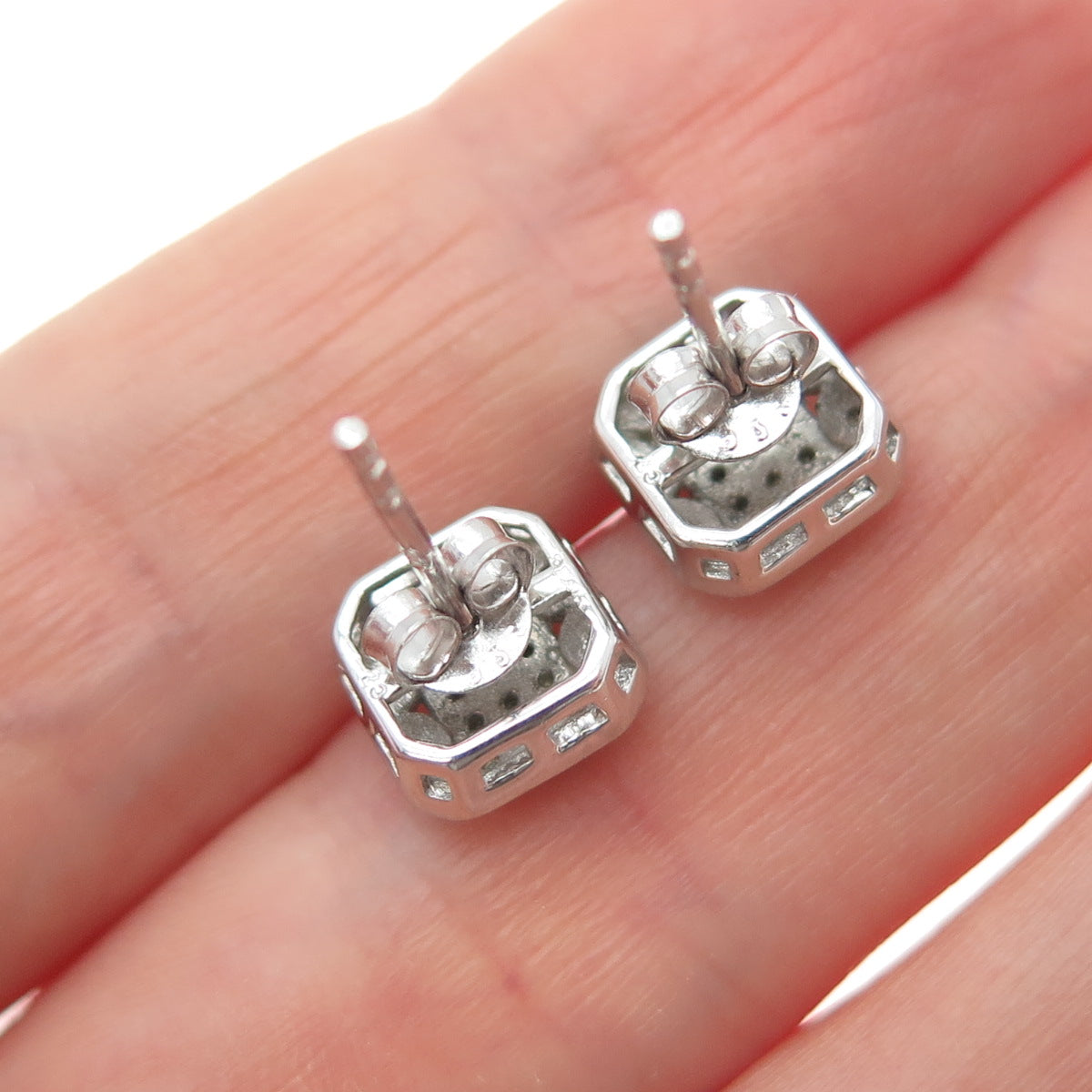 925 Sterling Silver 2-Tone Round-Cut C Z Stud Earrings