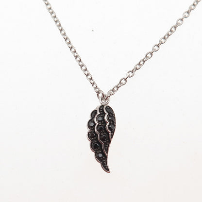 DAVID ENGLISH Sterling Silver Black C Z Angel Wing Cable Chain Necklace 16-18"