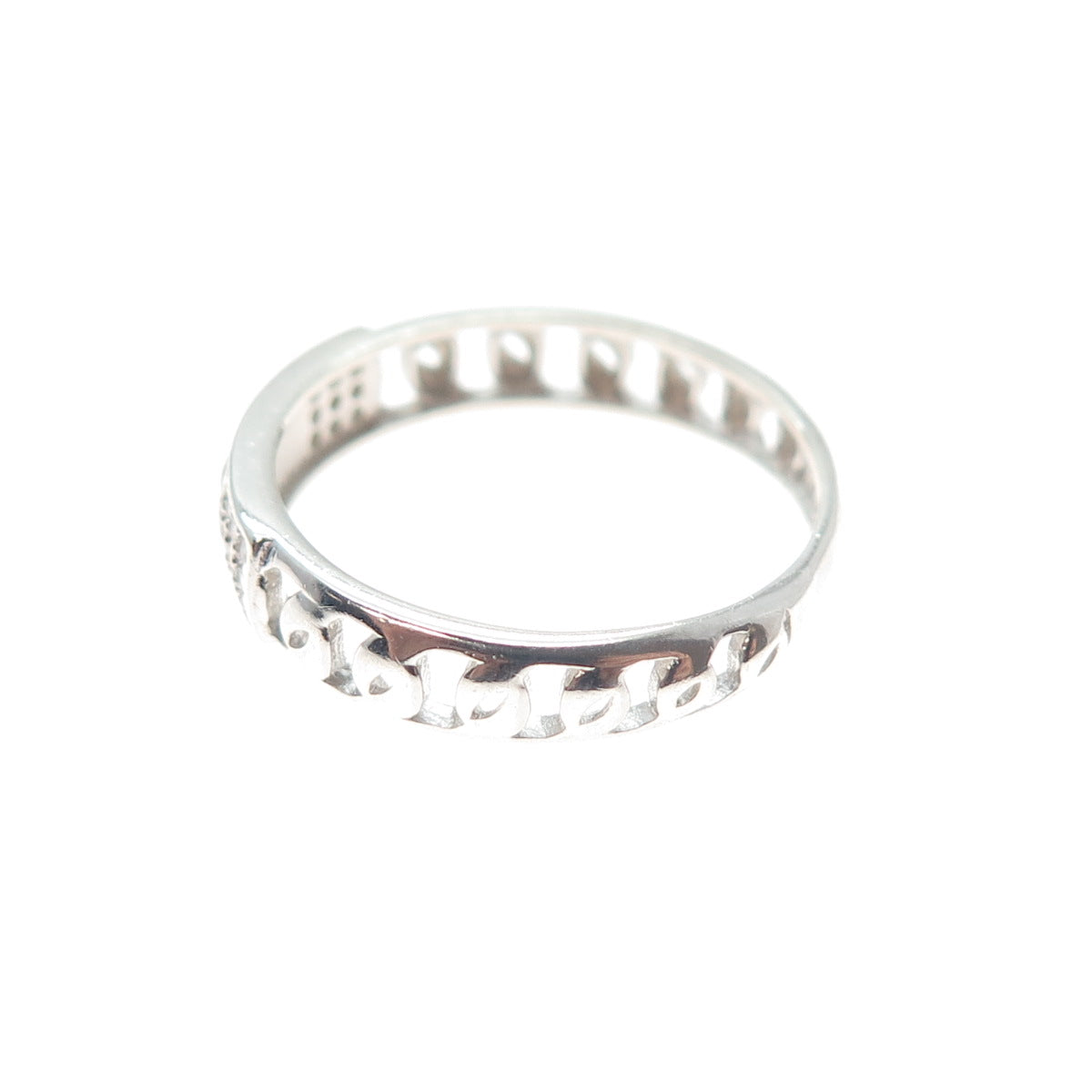 925 Sterling Silver Vintage Enamel Round-Cut C Z Chain Link Band Ring Size 7.25