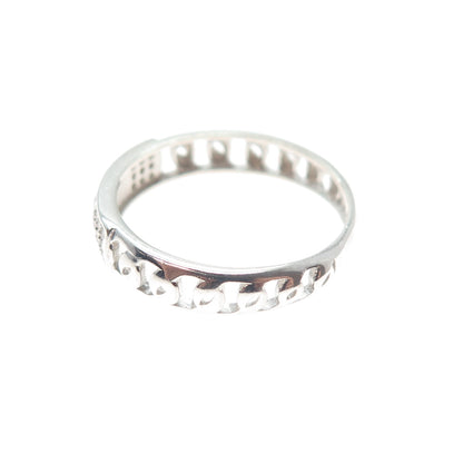 925 Sterling Silver Vintage Enamel Round-Cut C Z Chain Link Band Ring Size 7.25