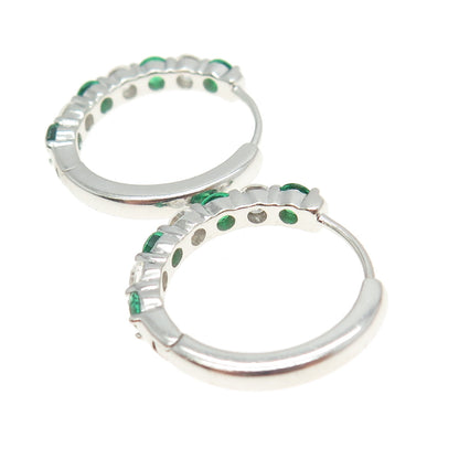 925 Sterling Silver Round-Cut Chrome Diopside & C Z Hoop Earrings