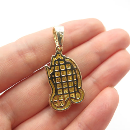 925 Sterling Silver Gold Plated C Z Hands In Prayer Pendant