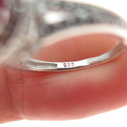925 Sterling Silver Round-Cut Lab-Created Ruby & C Z Ring Size 5