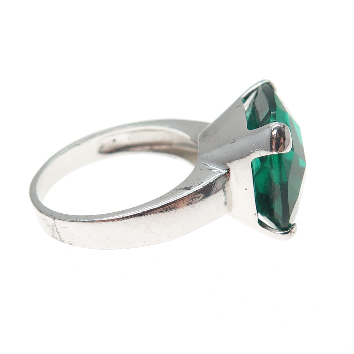 925 Sterling Silver Cushion-Cut Green C Z Modernist Ring Size 6.25