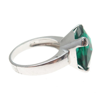 925 Sterling Silver Cushion-Cut Green C Z Modernist Ring Size 6.25