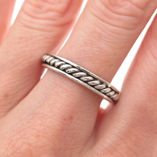 925 Sterling Silver Vintage Twisted Rope Oxidized Band Ring Size 9