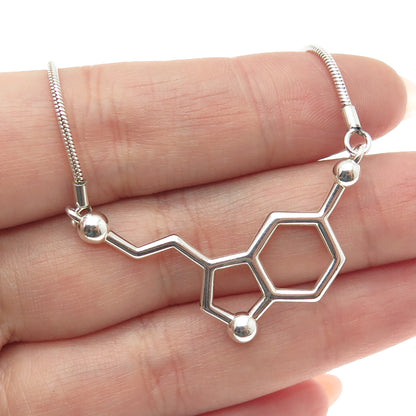 MADE WITH MOLECULES Sterling Vintage Happiness Serotonin Molecule Necklace 18"