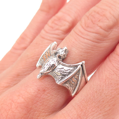 925 Sterling Silver Vintage Bat Oxidized Ring Size 9.25