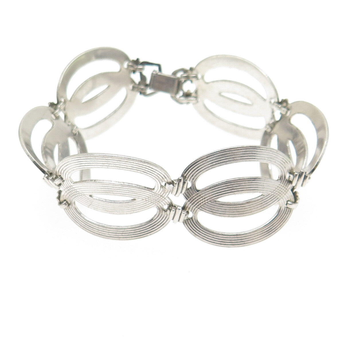 W.E. RICHARDS Sterling Silver Antique Art Deco Double Oval Link Bracelet 7.25"