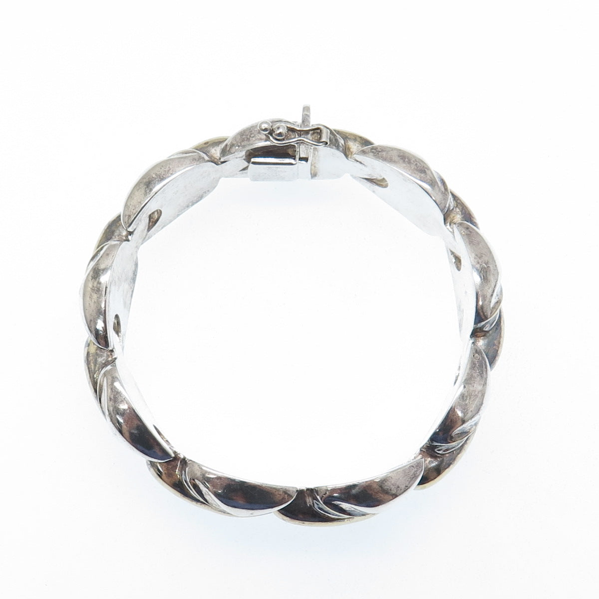 925 Sterling Silver 2-Tone Vintage Italy Modernist Oxidized Link Bracelet 7"