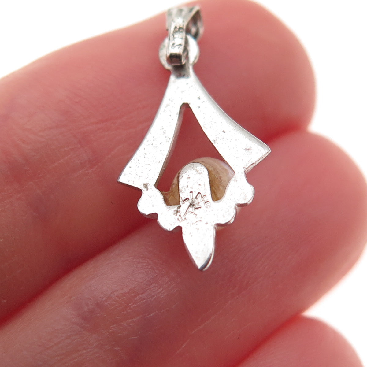Tru-Kay 925 Sterling Silver Antique Art Deco Real Pearl Charm Pendant