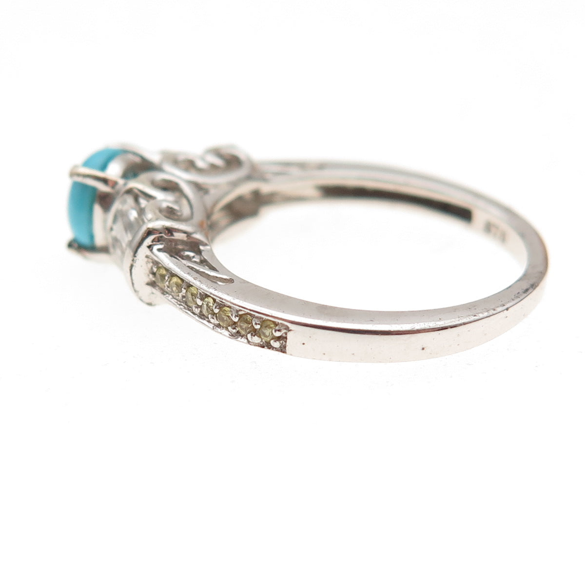 Chuck Clemency 925 Sterling Real Turquoise Yellow & White Topaz Ring Size 6.25