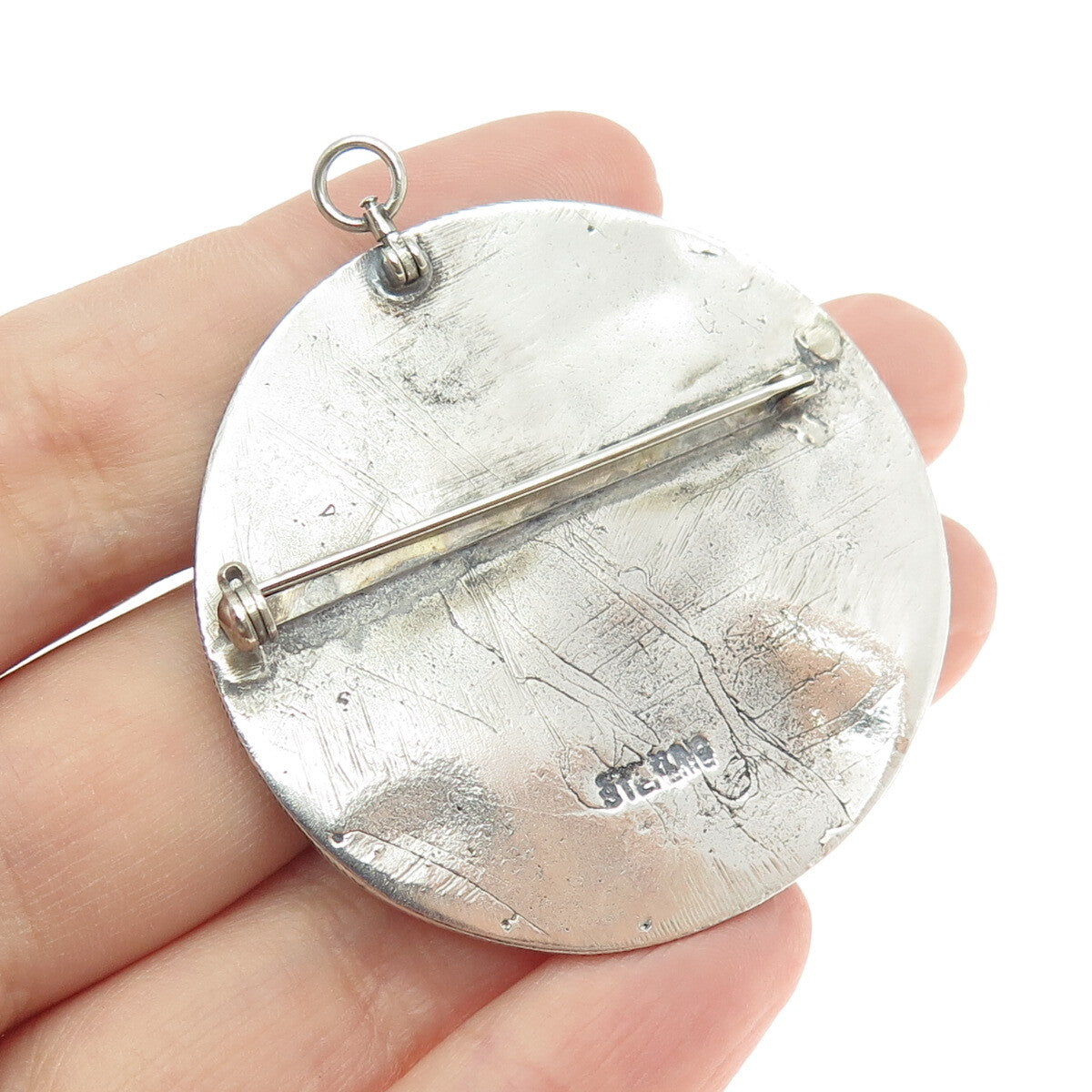 925 Sterling Silver Antique Art Deco Storyteller Oxidized Pin Brooch / Pendant