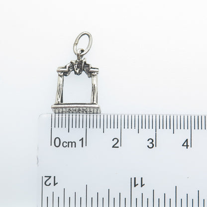 925 Sterling Silver Vintage Liberty Bell Arch Oxidized Minimalist Charm Pendant