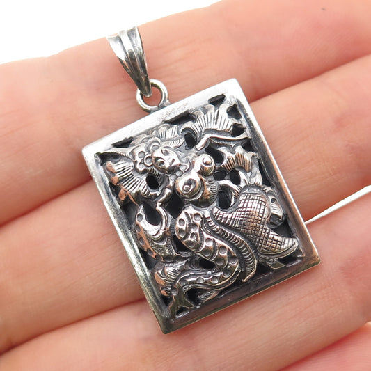 925 Sterling Silver Vintage LVT Artisan Modernist Mermaid Oxidized Charm Pendant