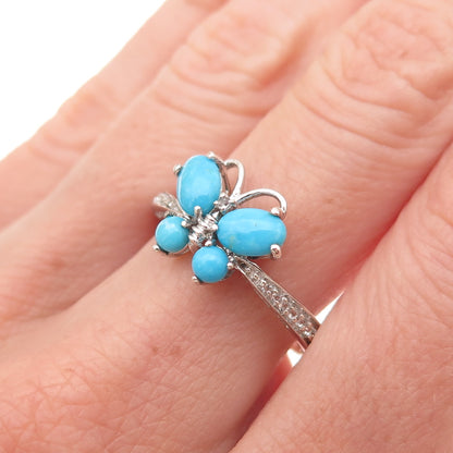 Chuck Clemency 925 Sterling Real Turquoise White Topaz Butterfly Ring Size 8.25