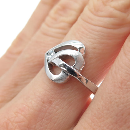925 Sterling Silver Round-Cut C Z Modernist Heart Ring Size 7.25